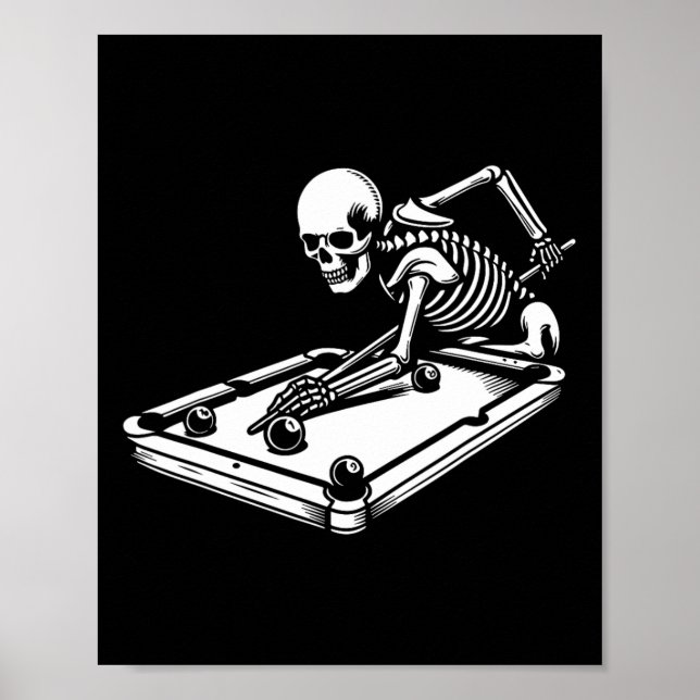 Skeleton Billiards Halloween Bassäng Snooker Billi Poster (Framsidan)