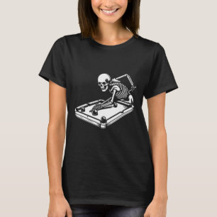Skeleton Billiards Halloween Bassäng Snooker Billi T Shirt