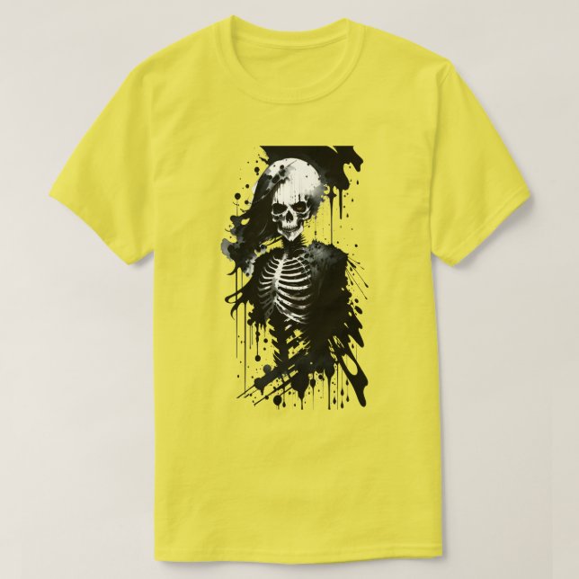 Skeleton Bläck Splatter Halloween T-Shirt (Design framsida)