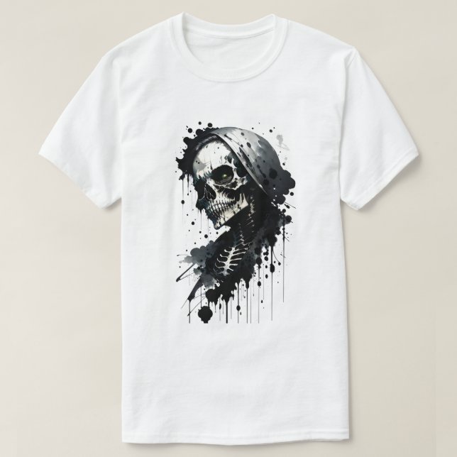 Skeleton Bläck Splatter Halloween T-Shirt (Design framsida)