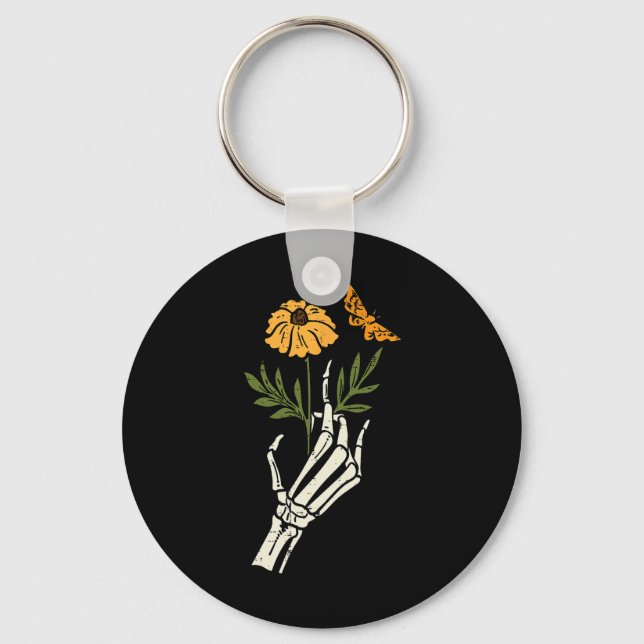 Skeleton Blommigt Händer Clic Retro Halloween Kvin Nyckelring (Framsida)