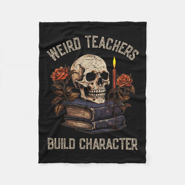 Skeleton Bok Blommigt  Skull Halloween-lärare Kvin Fleecefilt (Framsidan)