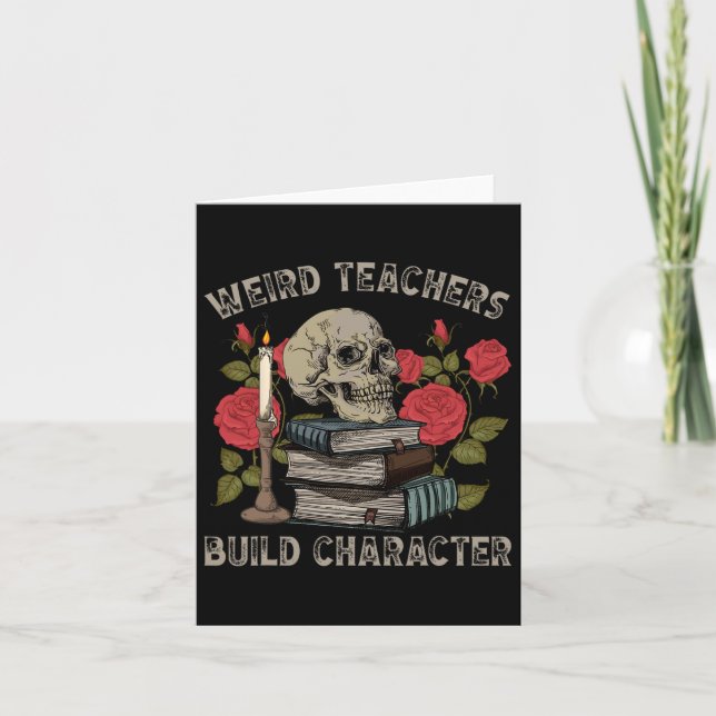 Skeleton Bok Blommigt Skull Halloween Teacher Spoo Kort (Framsida)