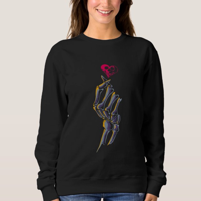 Skeleton Bones Hand Korean Heart Love Sign Valenti T Shirt (Framsida)