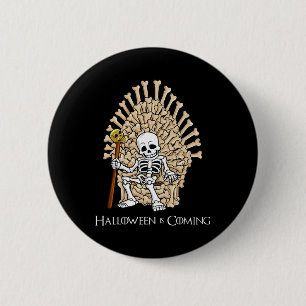 Skeleton Bones Throne Roligt Halloween Knapp