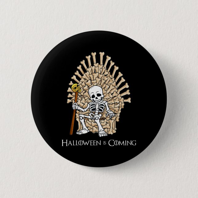 Skeleton Bones Throne Roligt Halloween Knapp (Framsida)