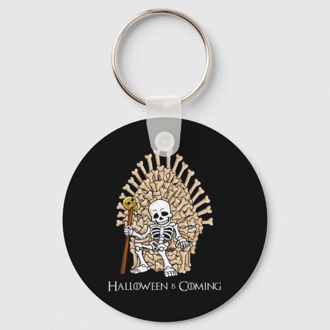Skeleton Bones Throne Roligt Halloween Nyckelring (Framsida)