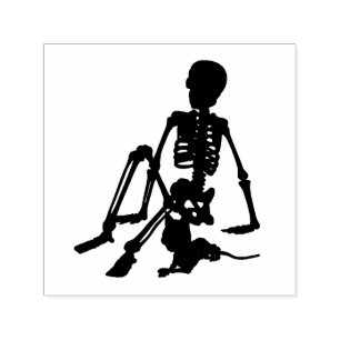 Skeleton Boy och hans silhuette-konst av husdjur Självfärgande Stämpel
