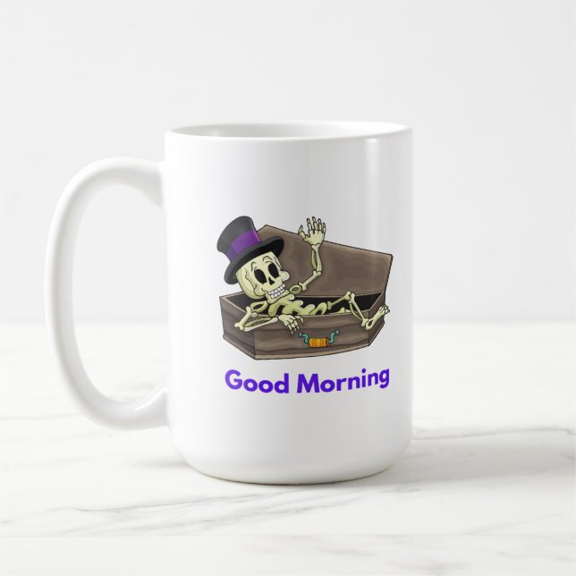 Skeleton Bra Morgon från Kasket på en Kaffemugg (Vänster)
