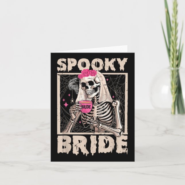 Skeleton Bride Drinking Coffee Bröllop Halloween C Kort (Framsida)