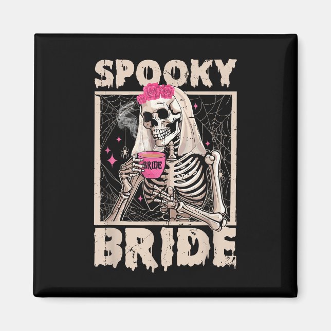 Skeleton Bride Drinking Coffee Bröllop Halloween C Magnet (Framsidan)