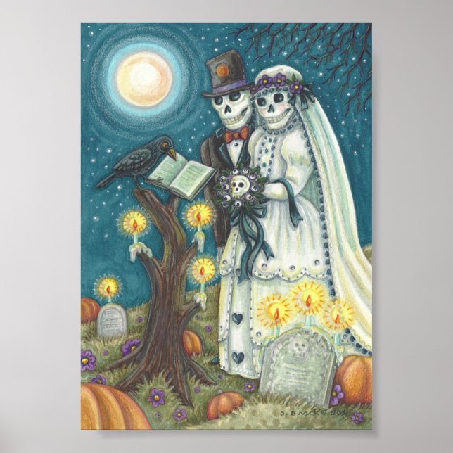 SKELETON BRIDE & GROOM, CEMETERY BRÖLLOP POSTER (Framsidan)