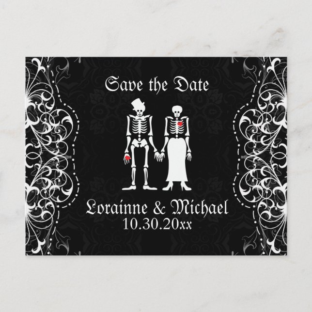 Skeleton Bride & Groom Save Date Postcards Meddelande Vykort (Framsida)