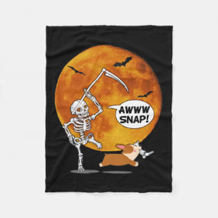 Skeleton Brken Leg Halloween Corgi Reaper Scythe Fleecefilt