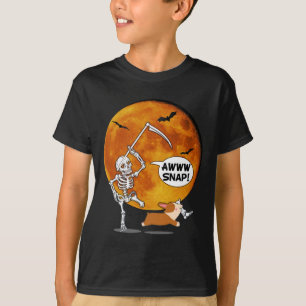 Skeleton Brken Leg Halloween Corgi Reaper Scythe T Shirt