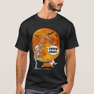Skeleton Brken Leg Halloween Corgi Reaper Scythe T Shirt