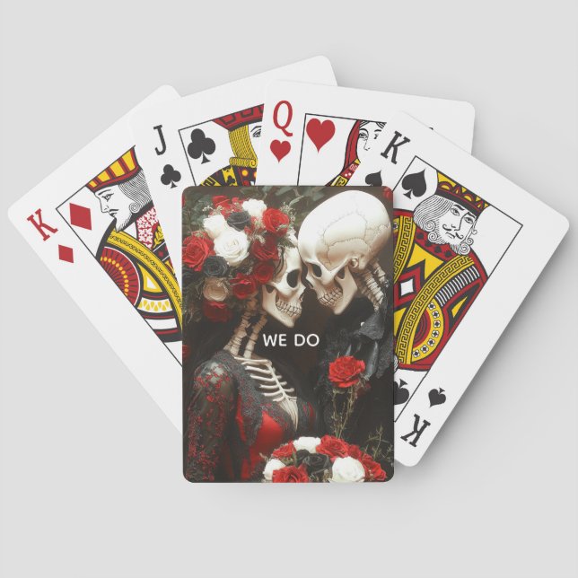 Skeleton Bröllop Black & Red Casinokort (Baksidan)