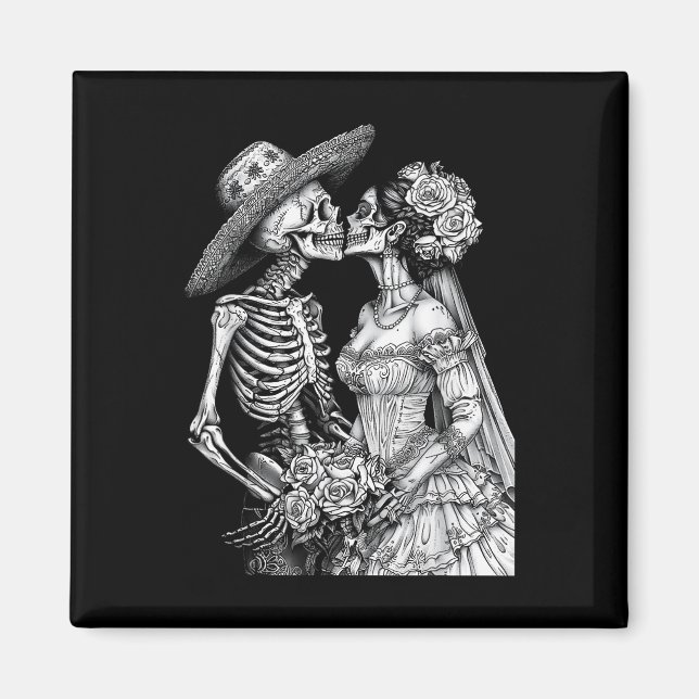 Skeleton Bröllop Bride and Groom Day Dead Hallowee Magnet (Framsidan)