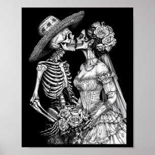 Skeleton Bröllop Bride and Groom Day Dead Hallowee Poster