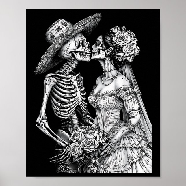 Skeleton Bröllop Bride and Groom Day Dead Hallowee Poster (Framsidan)