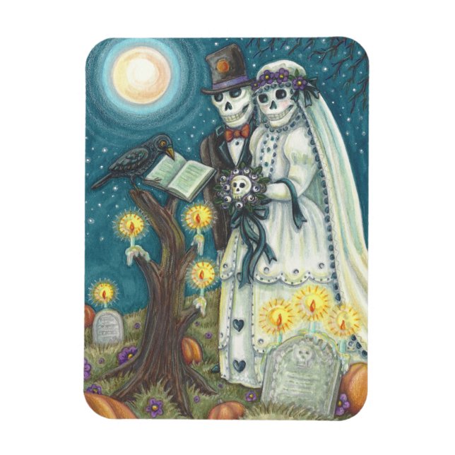 SKELETON BRÖLLOP I CMETERY MAGNET-rektangel Magnet (Vertikal)