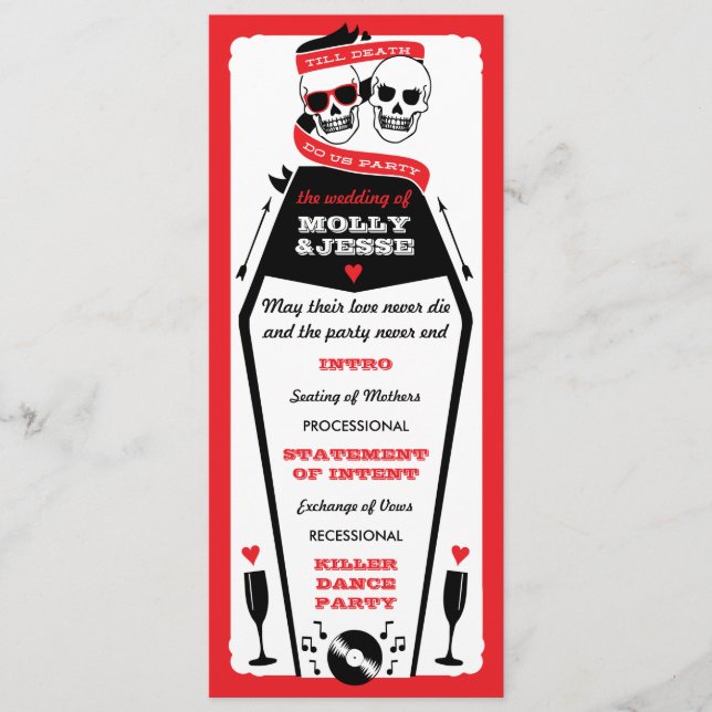 Skeleton Bröllopsprogram - Svart och Röd Program (Framsida)