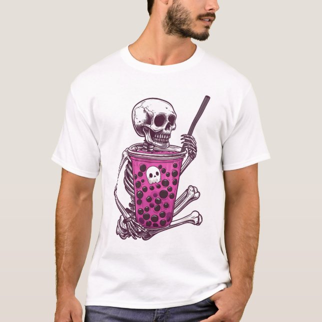  Skeleton Bubble Tea T Shirt (Framsida)