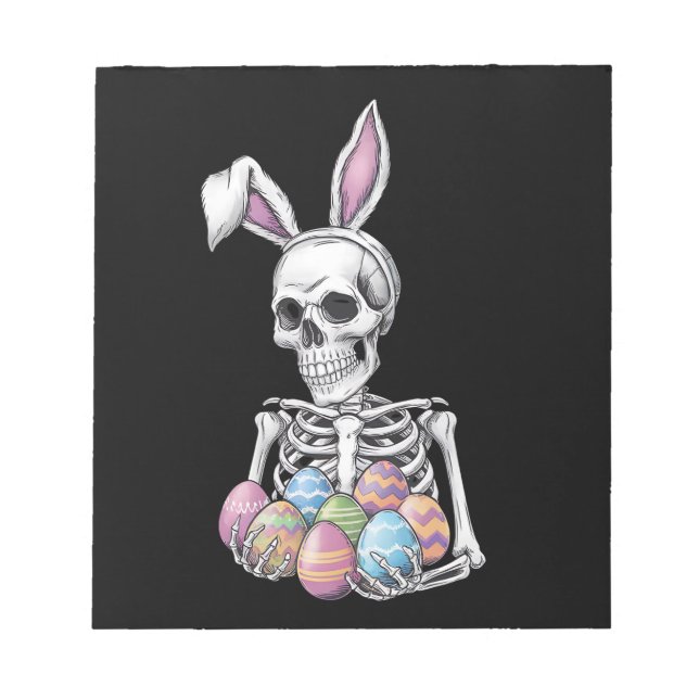 Skeleton Bunny Holding Påskäggs Funny Rabbit Anteckningsblock (Framsida)