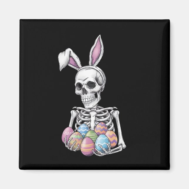 Skeleton Bunny Holding Påskäggs Funny Rabbit Magnet (Framsidan)