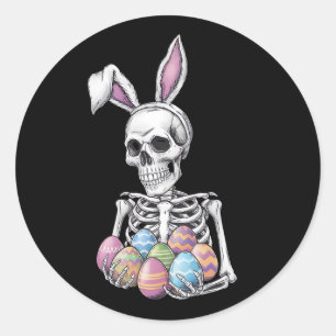 Skeleton Bunny Holding Påskäggs Funny Rabbit Runt Klistermärke