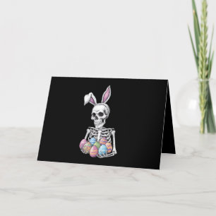 Skeleton Bunny Holding Påskäggs Funny Rabbit Tack Kort