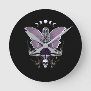 Skeleton Butterfly Goth Rund Klocka