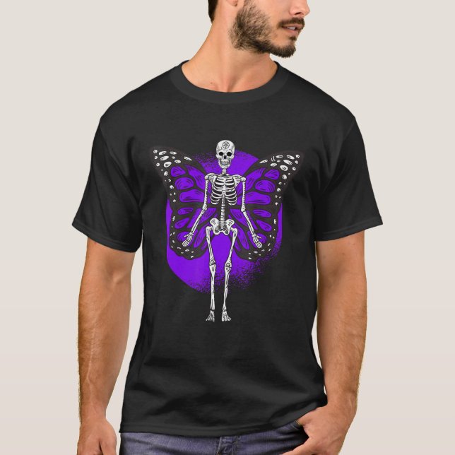 Skeleton Butterfly Skull Gothic Goth Fairycore Aes T Shirt (Framsida)
