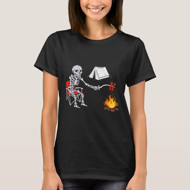 Skeleton Camping Shirt Campfire Hiking Halloween  T (Framsida)