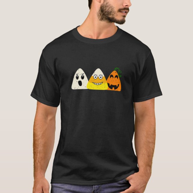 Skeleton Candy corn Skull Pumpkin Roligt Halloween T Shirt (Framsida)