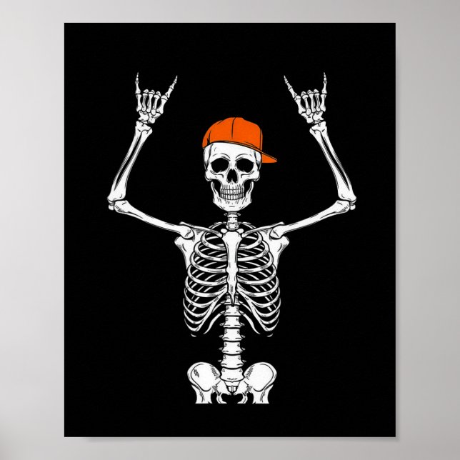 Skeleton Cap Skater Coola Halloween Punk Sten Mana Poster (Framsidan)