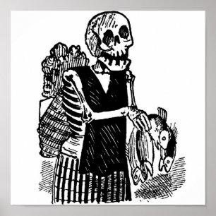"Skeleton carry Fish" circa tidigt 1900's Mexico Poster