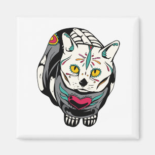 Skeleton Cat Gift for Dia de Muertos Skull Älskar Magnet