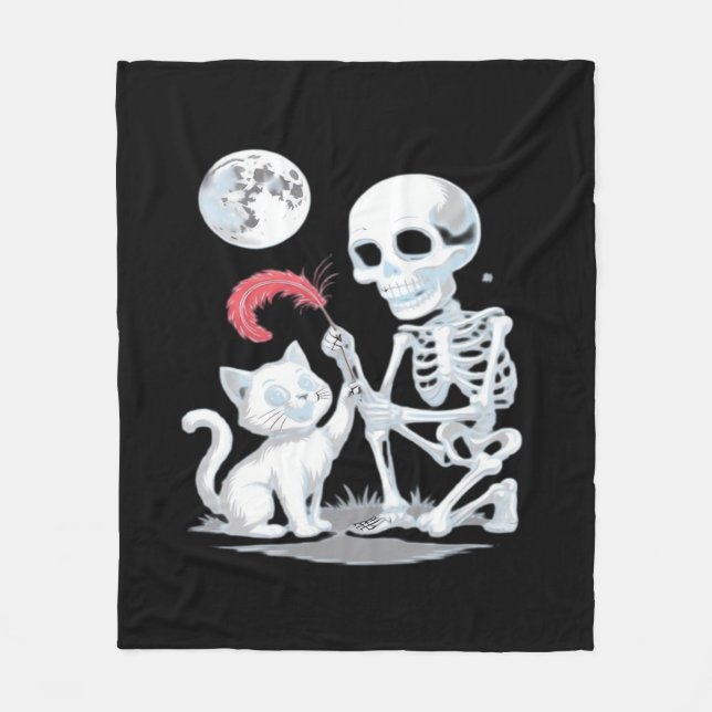 Skeleton Cat Halloween Funny Cute Spooky Essential Fleecefilt (Framsidan)