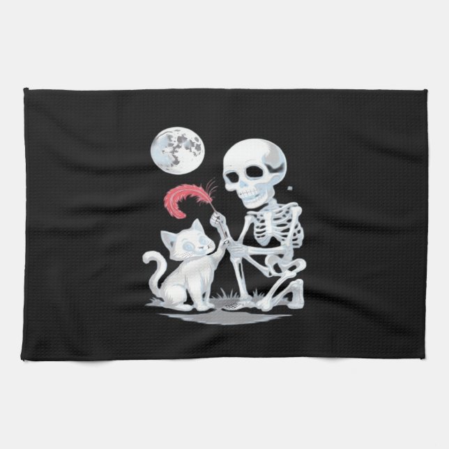 Skeleton Cat Halloween Funny Cute Spooky Essential Kökshandduk (Horisontell)
