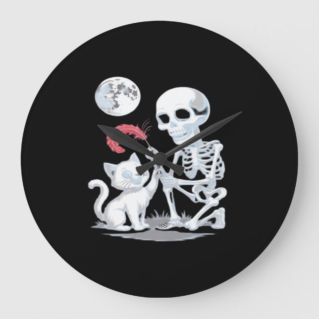 Skeleton Cat Halloween Funny Cute Spooky Essential Stor Klocka (Framsida)