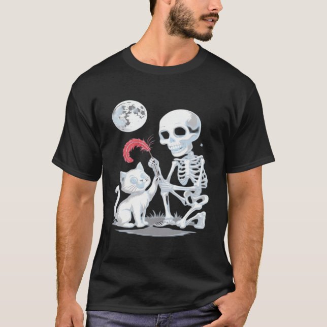 Skeleton Cat Halloween Funny Cute Spooky Essential T Shirt (Framsida)
