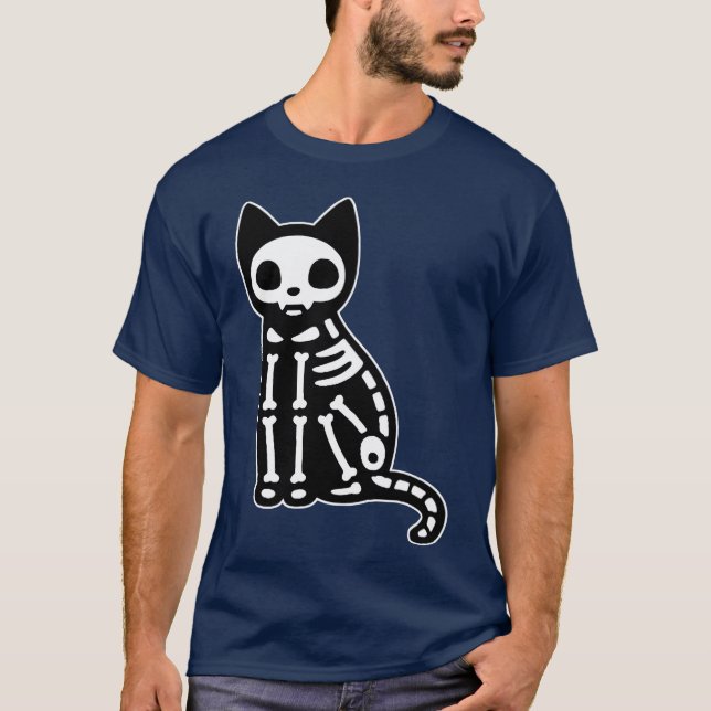 Skeleton Cat Halloween vintage T Shirt (Framsida)