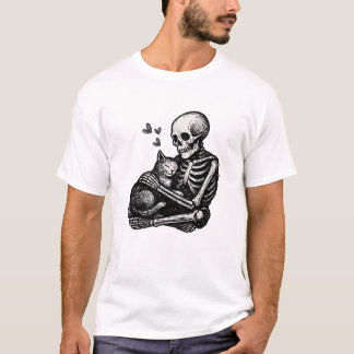 Skeleton Cat Kärlek Gothic Art T Shirt