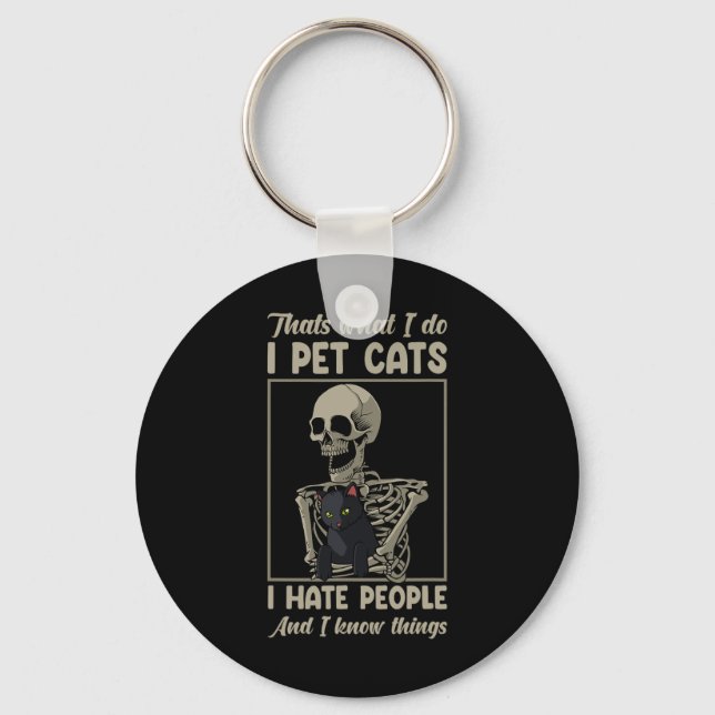 Skeleton Cat Kitten Älskare Grumpy Skull Kattunge  Nyckelring (Framsida)