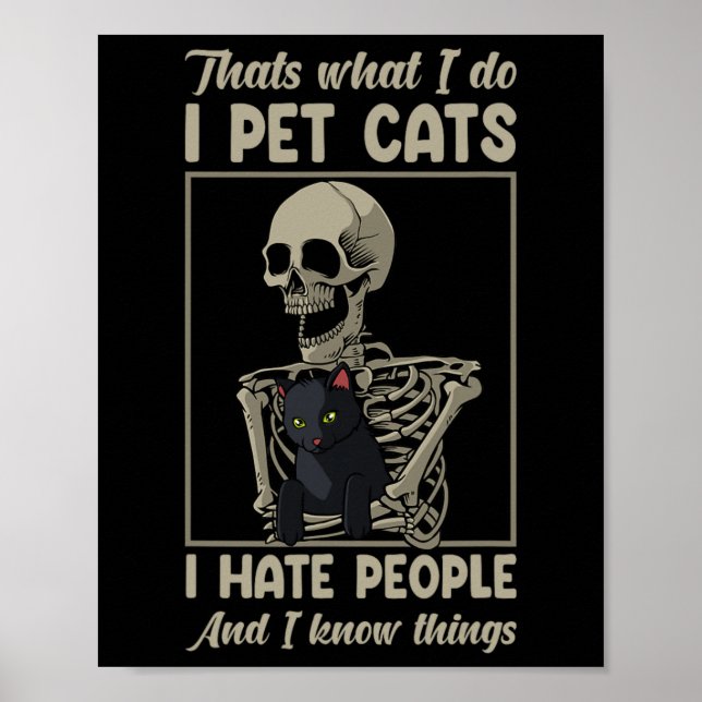 Skeleton Cat Kitten Älskare Grumpy Skull Kattunge  Poster (Framsidan)