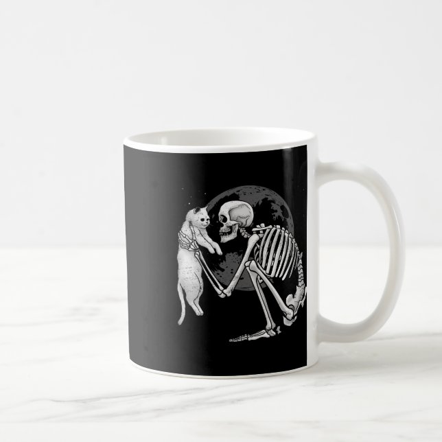 Skeleton Cat Skull Kattunge Cute Ghost Halloween M Kaffemugg (Höger)