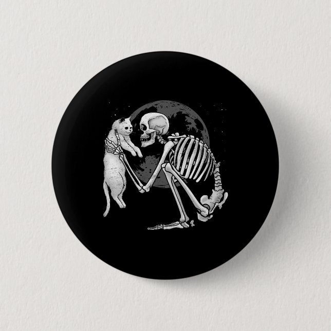 Skeleton Cat Skull Kattunge Cute Ghost Halloween M Knapp (Framsida)
