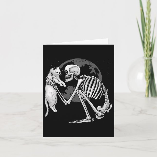 Skeleton Cat Skull Kattunge Cute Ghost Halloween M Kort (Framsida)