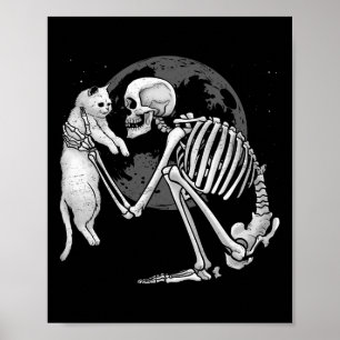 Skeleton Cat Skull Kattunge Cute Ghost Halloween M Poster